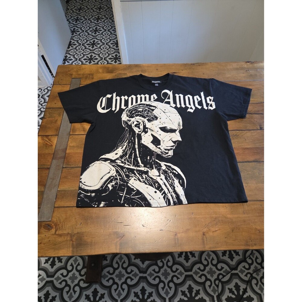 Chrome Angels Shirt Mens 2XL Black Cyborg Android Angel Wings Graphic Tee